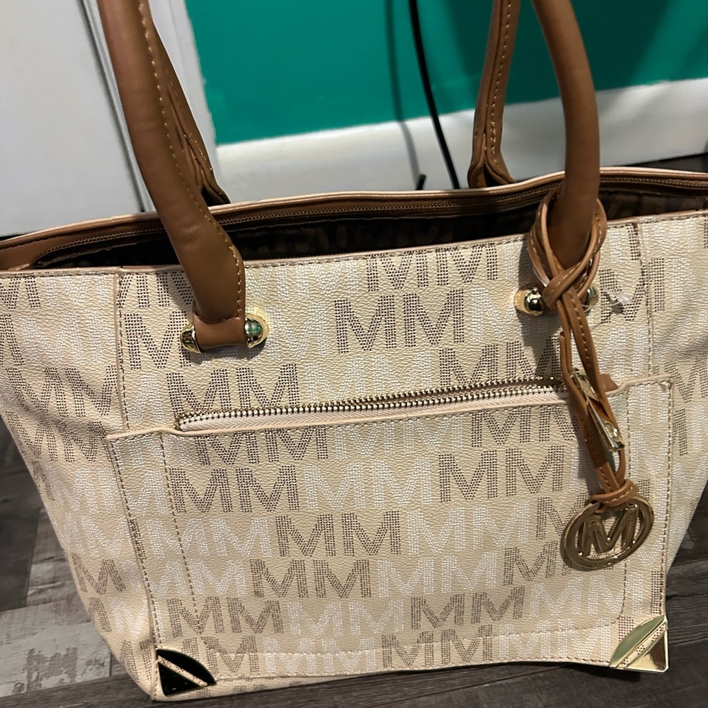 Milani Beige and Brown MM Logo Shoulder Bag - Picture 1 of 4